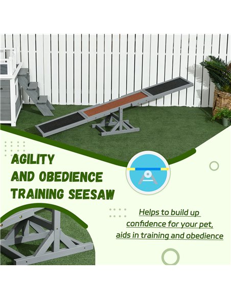 PawHut Wooden Pet Seesaw for Big Dogs, Dog Agility Equipment with Anti-Slip Surface - Grey - pic 145700 | FastDaddyshop