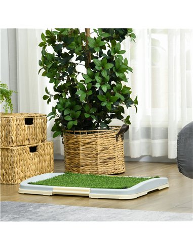 PawHut Puppy Training Pad, Indoor Portable Puppy Pad, with Artificial Grass, Grid, Panel, Tray, 63 x 48.5cm