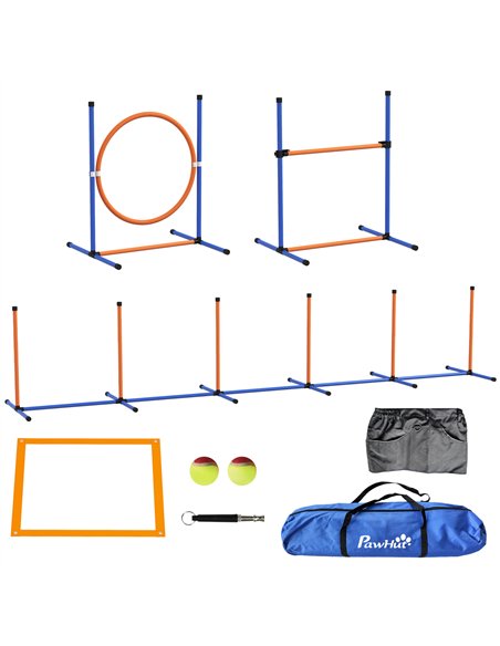 PawHut Eight-Piece Dog Agility Equipment Set with Weave Poles, Jump Ring, Hurdle, Pause Box, Training Shorts, Bag, Orange - pic 145739 | FastDaddyshop