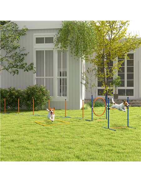PawHut Eight-Piece Dog Agility Equipment Set with Weave Poles, Jump Ring, Hurdle, Pause Box, Training Shorts, Bag, Orange - pic 145740 | FastDaddyshop