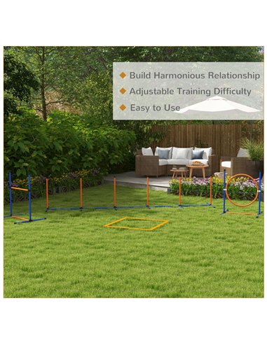 PawHut Eight-Piece Dog Agility Equipment Set with Weave Poles, Jump Ring, Hurdle, Pause Box, Training Shorts, Bag, Orange