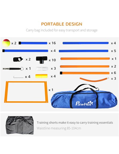 PawHut Eight-Piece Dog Agility Equipment Set with Weave Poles, Jump Ring, Hurdle, Pause Box, Training Shorts, Bag, Orange - pic 145745 | FastDaddyshop