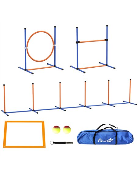 PawHut Dog Agility Training Equipment with Weave Poles, Jump Ring, Pause Box, Adjustable Hurdle, Carry Bag, Orange - pic 145802 | FastDaddyshop