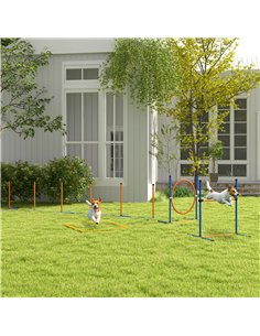 PawHut Dog Agility Training Equipment with Weave Poles, Jump Ring, Pause Box, Adjustable Hurdle, Carry Bag, Orange 2