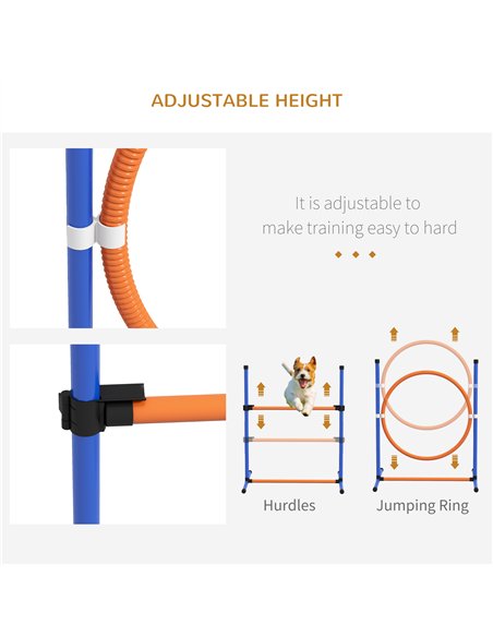 PawHut Dog Agility Training Equipment with Weave Poles, Jump Ring, Pause Box, Adjustable Hurdle, Carry Bag, Orange - pic 145805 | FastDaddyshop