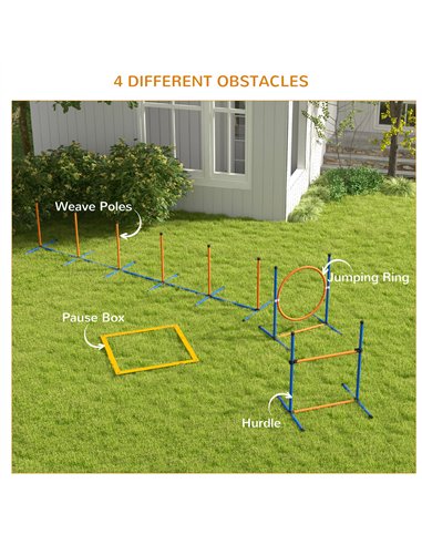 PawHut Dog Agility Training Equipment with Weave Poles, Jump Ring, Pause Box, Adjustable Hurdle, Carry Bag, Orange