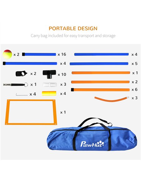 PawHut Dog Agility Training Equipment with Weave Poles, Jump Ring, Pause Box, Adjustable Hurdle, Carry Bag, Orange - pic 145808 | FastDaddyshop
