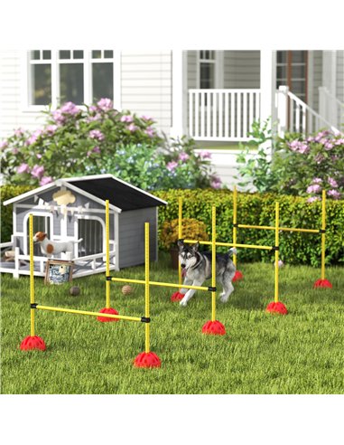 PawHut 4 Piece Dog Agility Equipment with 4 Hurdle & Carry Bag for Jump Training, Yellow