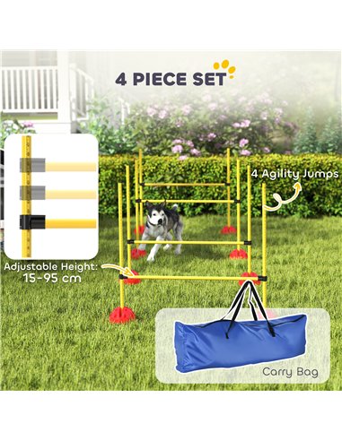 PawHut 4 Piece Dog Agility Equipment with 4 Hurdle & Carry Bag for Jump Training, Yellow
