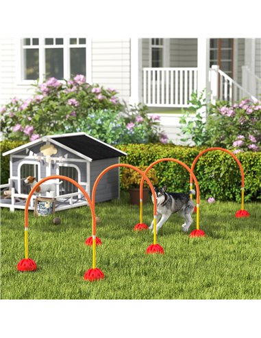 PawHut 4 Piece Dog Agility Training Equipment with 4 Adjustable Width Doors, Carry Bag, for Garden, Orange