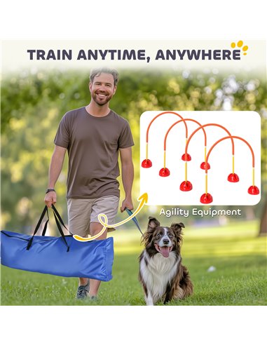 PawHut 4 Piece Dog Agility Training Equipment with 4 Adjustable Width Doors, Carry Bag, for Garden, Orange