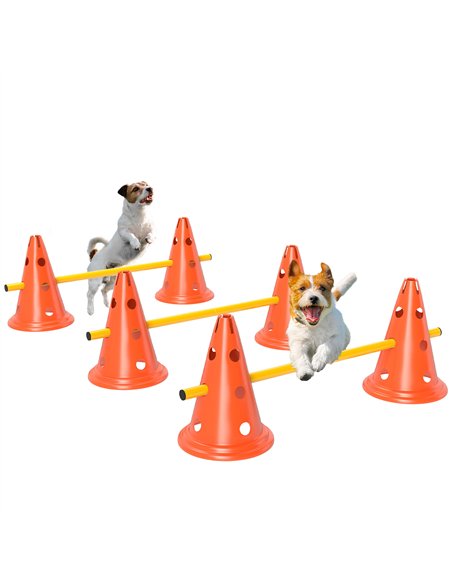 PawHut Dog Agility Equipment Set of 6 Cones, 6 Poles with Carry Bag, 3 PCS Adjustable Height Jumping Obstacles, Orange - pic 145838 | FastDaddyshop
