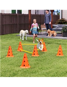 PawHut Dog Agility Equipment Set of 6 Cones, 6 Poles with Carry Bag, 3 PCS Adjustable Height Jumping Obstacles, Orange 2