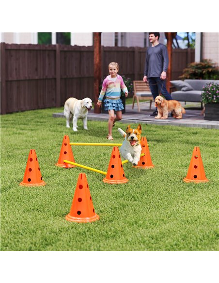 PawHut Dog Agility Equipment Set of 6 Cones, 6 Poles with Carry Bag, 3 PCS Adjustable Height Jumping Obstacles, Orange - pic 145839 | FastDaddyshop