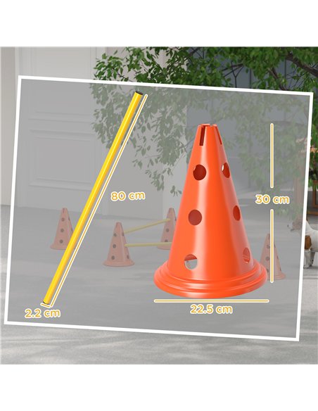 PawHut Dog Agility Equipment Set of 6 Cones, 6 Poles with Carry Bag, 3 PCS Adjustable Height Jumping Obstacles, Orange - pic 145840 | FastDaddyshop