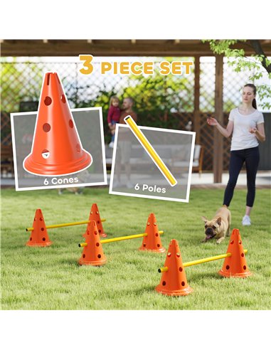 PawHut Dog Agility Equipment Set of 6 Cones, 6 Poles with Carry Bag, 3 PCS Adjustable Height Jumping Obstacles, Orange
