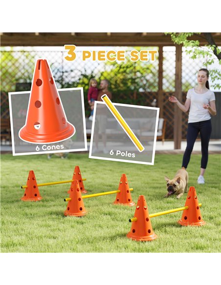 PawHut Dog Agility Equipment Set of 6 Cones, 6 Poles with Carry Bag, 3 PCS Adjustable Height Jumping Obstacles, Orange - pic 145841 | FastDaddyshop