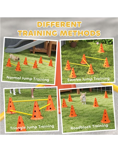 PawHut Dog Agility Equipment Set of 6 Cones, 6 Poles with Carry Bag, 3 PCS Adjustable Height Jumping Obstacles, Orange - pic 145842 | FastDaddyshop