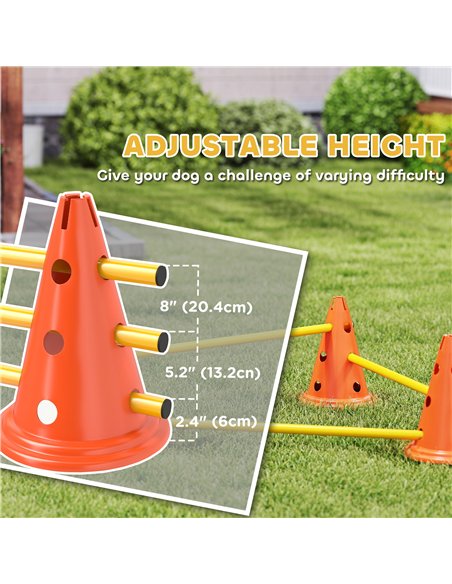 PawHut Dog Agility Equipment Set of 6 Cones, 6 Poles with Carry Bag, 3 PCS Adjustable Height Jumping Obstacles, Orange - pic 145843 | FastDaddyshop