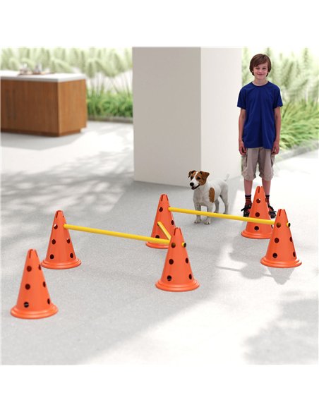 PawHut Dog Agility Equipment Set of 6 Cones, 6 Poles with Carry Bag, 3 PCS Adjustable Height Jumping Obstacles, Orange - pic 145846 | FastDaddyshop