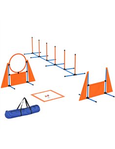 PawHut 6 Pieces Dog Agility Equipment Set with Weave Poles, Jump Ring and Hurdle, Pause Box and Carry Bag, Orange