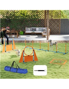 PawHut 6 Pieces Dog Agility Equipment Set with Weave Poles, Jump Ring and Hurdle, Pause Box and Carry Bag, Orange 2