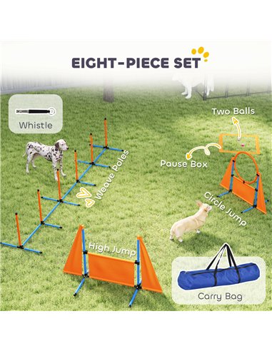 PawHut 6 Pieces Dog Agility Equipment Set with Weave Poles, Jump Ring and Hurdle, Pause Box and Carry Bag, Orange