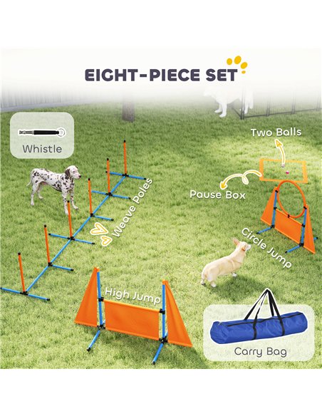 PawHut 6 Pieces Dog Agility Equipment Set with Weave Poles, Jump Ring and Hurdle, Pause Box and Carry Bag, Orange - pic 145850 | FastDaddyshop