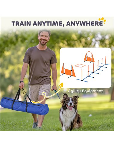 PawHut 6 Pieces Dog Agility Equipment Set with Weave Poles, Jump Ring and Hurdle, Pause Box and Carry Bag, Orange