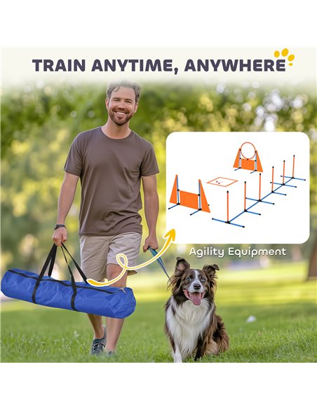 PawHut 6 Pieces Dog Agility Equipment Set with Weave Poles, Jump Ring and Hurdle, Pause Box and Carry Bag, Orange - pic 145853 | FastDaddyshop