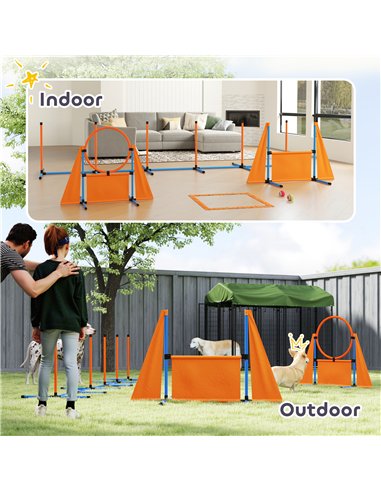 PawHut 6 Pieces Dog Agility Equipment Set with Weave Poles, Jump Ring and Hurdle, Pause Box and Carry Bag, Orange
