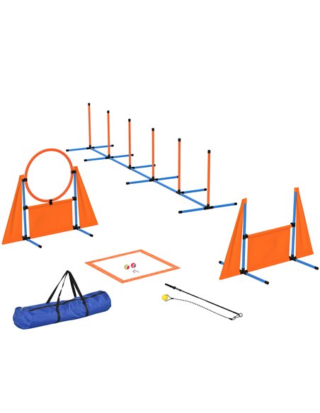 PawHut 7-Piece Dog Agility Equipment Set with Weave Poles, Jump Ring and Hurdle, Pause Box and Carry Bag, Orange - pic 145856 | FastDaddyshop