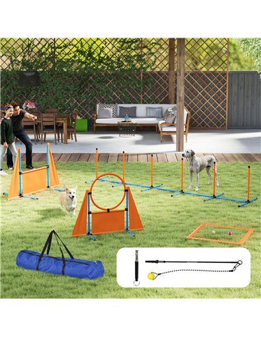 PawHut 7-Piece Dog Agility Equipment Set with Weave Poles, Jump Ring and Hurdle, Pause Box and Carry Bag, Orange