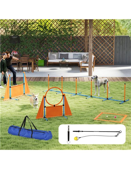 PawHut 7-Piece Dog Agility Equipment Set with Weave Poles, Jump Ring and Hurdle, Pause Box and Carry Bag, Orange - pic 145857 | FastDaddyshop