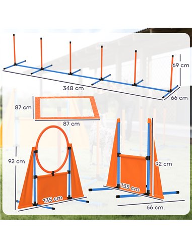 PawHut 7-Piece Dog Agility Equipment Set with Weave Poles, Jump Ring and Hurdle, Pause Box and Carry Bag, Orange