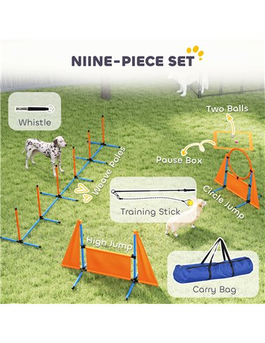 PawHut 7-Piece Dog Agility Equipment Set with Weave Poles, Jump Ring and Hurdle, Pause Box and Carry Bag, Orange