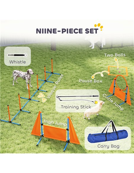 PawHut 7-Piece Dog Agility Equipment Set with Weave Poles, Jump Ring and Hurdle, Pause Box and Carry Bag, Orange - pic 145859 | FastDaddyshop