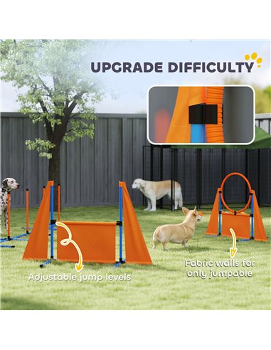PawHut 7-Piece Dog Agility Equipment Set with Weave Poles, Jump Ring and Hurdle, Pause Box and Carry Bag, Orange