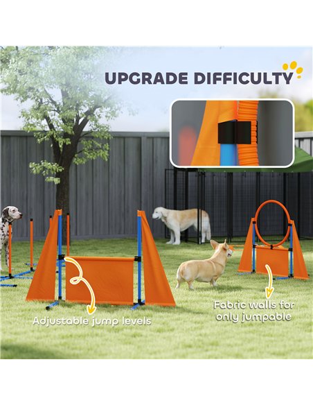PawHut 7-Piece Dog Agility Equipment Set with Weave Poles, Jump Ring and Hurdle, Pause Box and Carry Bag, Orange - pic 145860 | FastDaddyshop