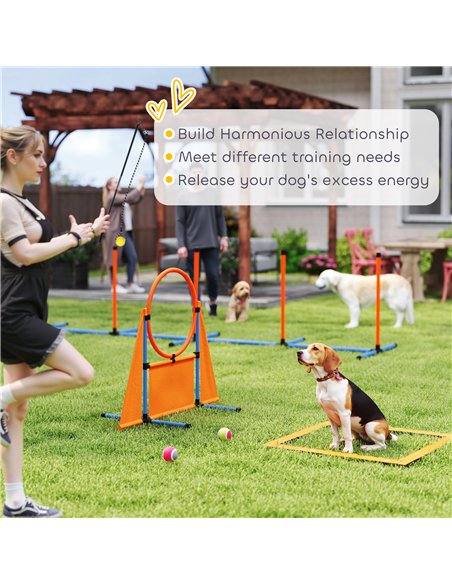 PawHut 7-Piece Dog Agility Equipment Set with Weave Poles, Jump Ring and Hurdle, Pause Box and Carry Bag, Orange - pic 145861 | FastDaddyshop