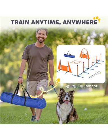 PawHut 7-Piece Dog Agility Equipment Set with Weave Poles, Jump Ring and Hurdle, Pause Box and Carry Bag, Orange