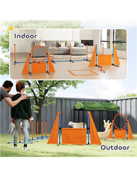 PawHut 7-Piece Dog Agility Equipment Set with Weave Poles, Jump Ring and Hurdle, Pause Box and Carry Bag, Orange - pic 145863 | FastDaddyshop