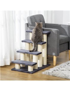 PawHut Dog Steps for Bed 4 Step Pet Stairs for Dog Cat ladder Scratch Post Grey 2