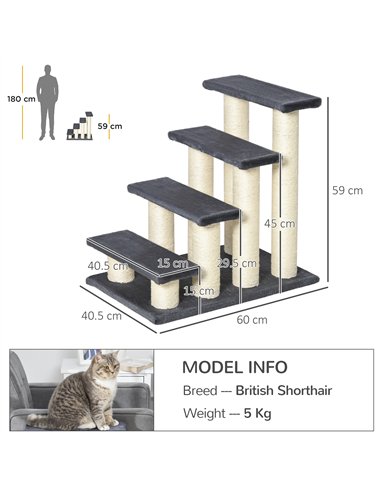 PawHut Dog Steps for Bed 4 Step Pet Stairs for Dog Cat ladder Scratch Post Grey