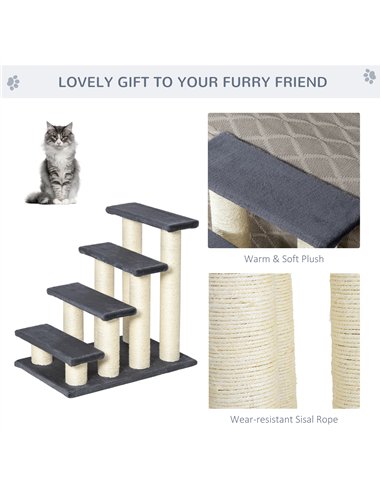 PawHut Dog Steps for Bed 4 Step Pet Stairs for Dog Cat ladder Scratch Post Grey