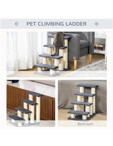 PawHut Dog Steps for Bed 4 Step Pet Stairs for Dog Cat ladder Scratch Post Grey - pic 145870 | FastDaddyshop
