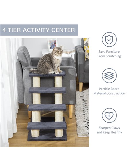 PawHut Dog Steps for Bed 4 Step Pet Stairs for Dog Cat ladder Scratch Post Grey - pic 145871 | FastDaddyshop