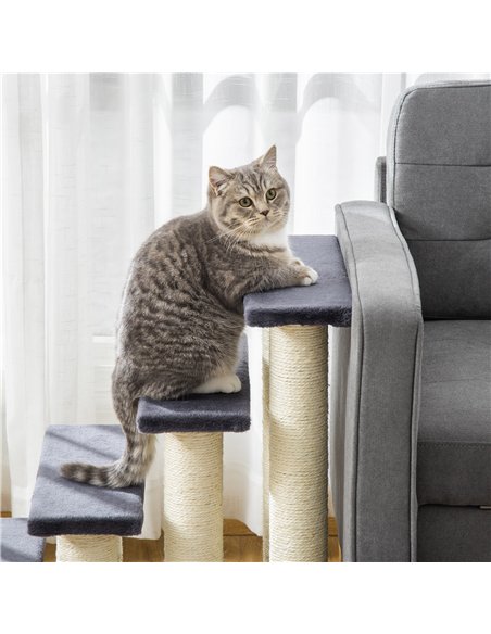 PawHut Dog Steps for Bed 4 Step Pet Stairs for Dog Cat ladder Scratch Post Grey - pic 145873 | FastDaddyshop