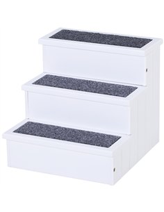 PawHut 3 Step Wooden Dog Steps Pet Stairs for Dogs, Cat Ladder for Bed Couch with Storage White