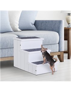 PawHut 3 Step Wooden Dog Steps Pet Stairs for Dogs, Cat Ladder for Bed Couch with Storage White 2